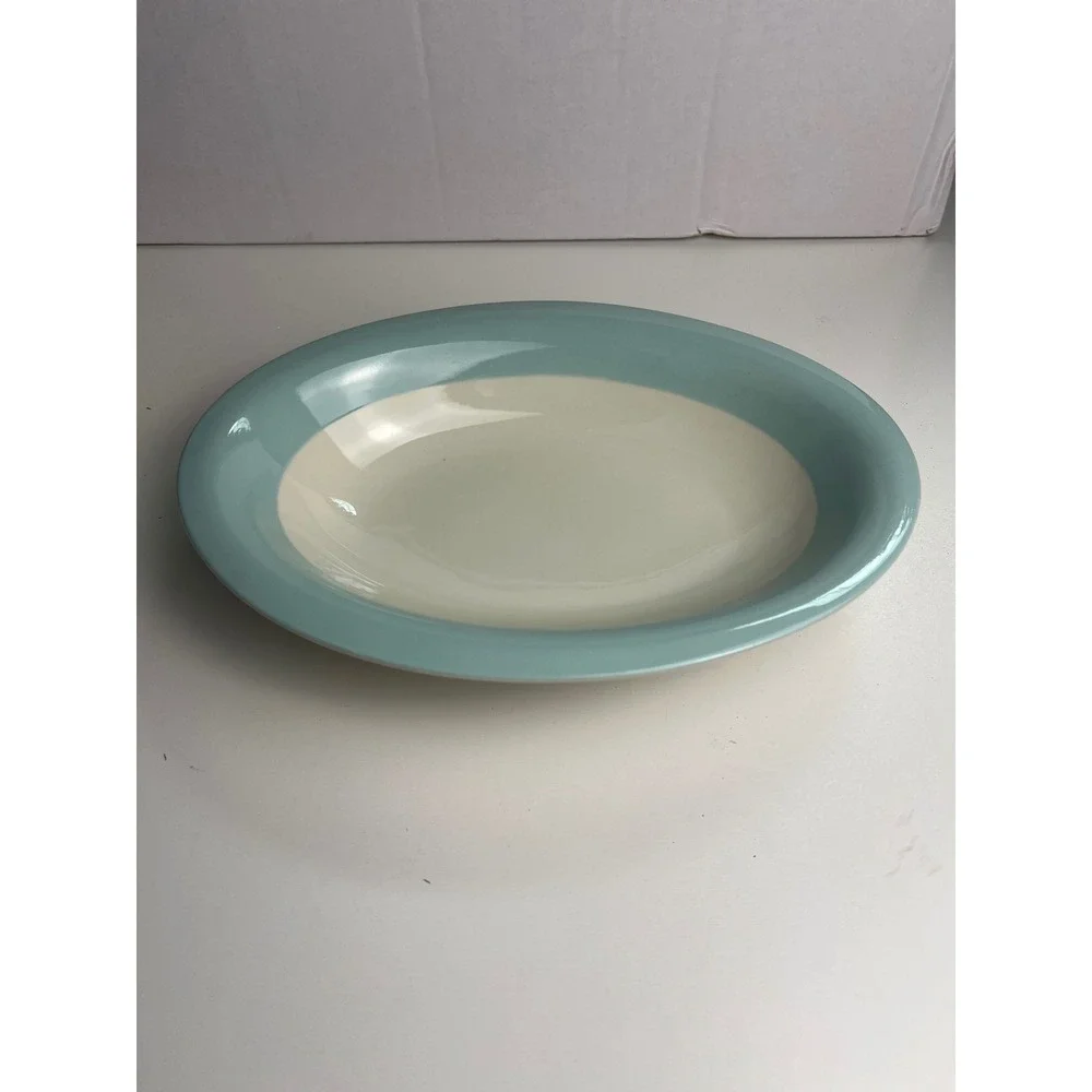 2 Oval Serving Platters Light Blue Cream Ceramic‎ Oval Serving Dish Unbranded